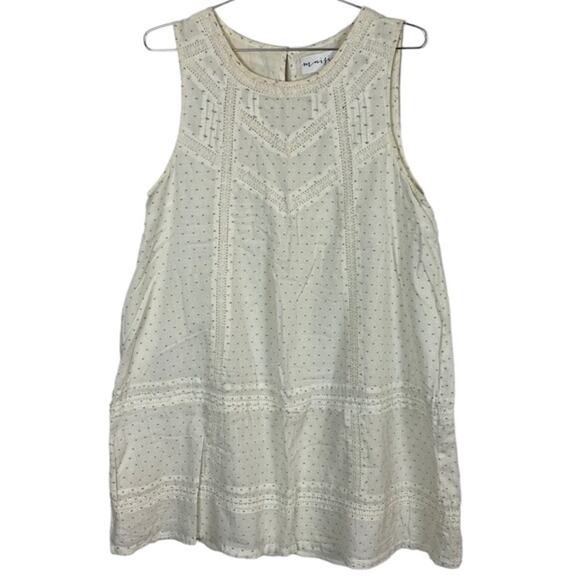 Maisie Anthropologie Polka Dot Bohemian Boho Chic Midi Dress Size L Cream Blue - Picture 1 of 11